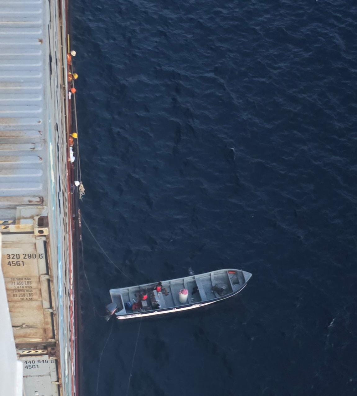 Maersk Yukon cargo ship Caribbean Sea Fishing boat in the Panama canal Captain Sabnesh and team