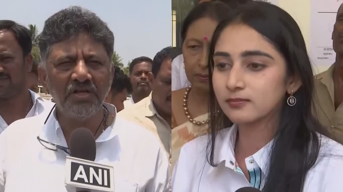 DK SHIVKUMAR AND DAUGHTER  LOK SABHA ELECTION 2024  ലോക്‌സഭ തെരഞ്ഞെടുപ്പ് കര്‍ണാടക  ഡികെ ശിവകുമാര്‍ മകള്‍ വോട്ട്