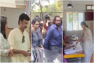 Dhruva Sarja, Ramesh Aravind, Harshika Poonacha voting