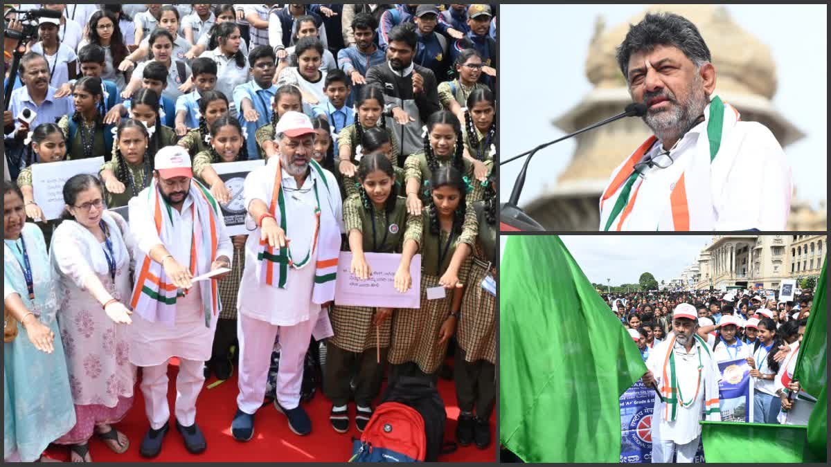 DCM DK Shivakumar walks with school children