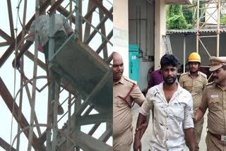 youth-protest-climbs-cell-phone-tower-with-petrol-can-demanding-to-meet-dgp-sylendira-babu