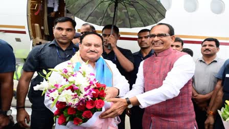 CM Shivraj welcoming JP Nadda