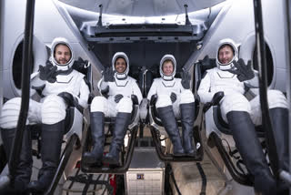 AX-4 Crew Members sitting in Dragon Capsule Spacecraft