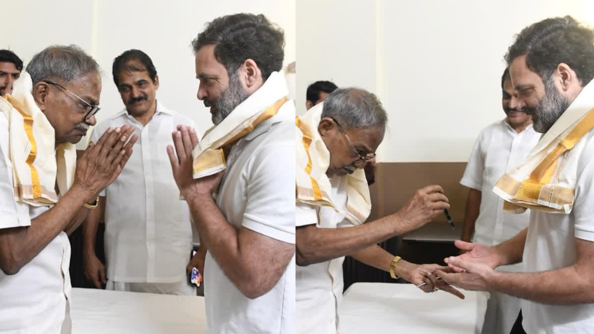 Rahul Gandhi  രാഹുൽ ഗാന്ധി  എം ടി വാസുദേവൻ നായർ  എംടി  എംടിയുമായി കൂടിക്കാഴ്‌ച നടത്തി രാഹുൽ ഗാന്ധി  M T Vasudevan Nair  Rahul Gandhi Meet M T Vasudevan Nair  Rahul Gandhi met with MT Vasudevan Nair