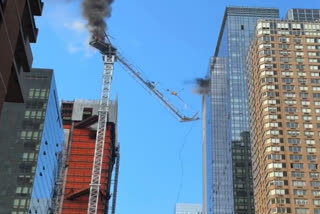 Watch: Manhattan Hudson Yards crane in flames; scary visuals of it's banging onto street below surfaces