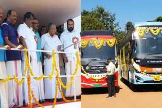 pinarayi vijayan  new smart and hytech bus  ksrtc  hytech  KSRTC New Hytech Bus  Flag Off Of Smart Bus  Electric Smart Bus  Hybrid Hytech Bus  KIFBI  സ്‌മാര്‍ട്ടായി കെഎസ്‌ആര്‍ടിസി  ഡീസല്‍ വാഹനങ്ങള്‍  പിണറായി വിജയന്‍  ഹൈബ്രിഡ് ഹൈടെക്  ഫ്ലാഗ് ഓഫ്  പൊതുഗതാഗത മേഖല  തിരുവനന്തപുരം