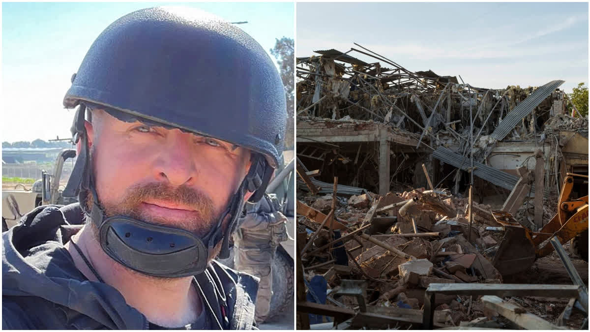 Reuters safety advisor Ryan Evans (left); the rubble after a Russian strike on the Sapphire hotel in Kramatorsk, Donetsk region, Ukraine, on Sunday, Aug. 25, 2024.