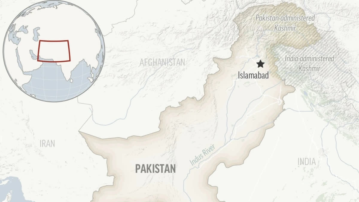 This is a locator map for Pakistan with its capital, Islamabad.