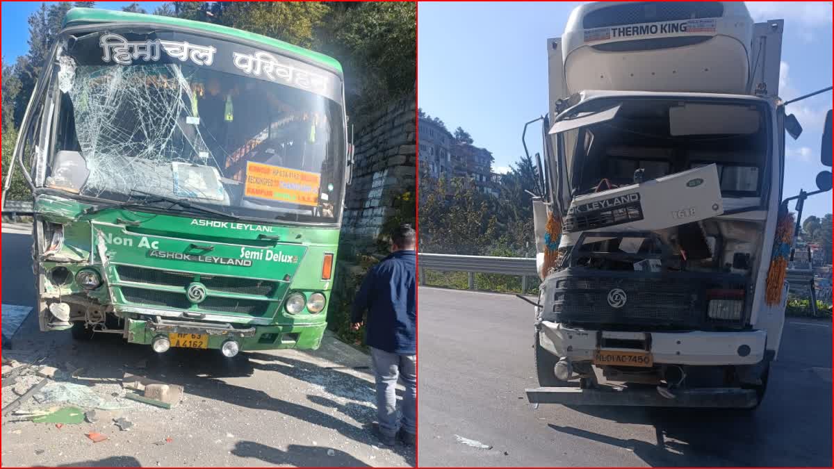 HRTC bus and truck collide in Kufri