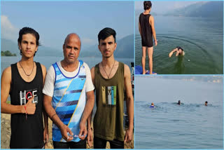 Father And Sons Swimming Record  Father And Sons Swimming Record In Tehri Lake  Father And Sons Swimming Record In Uttarakhand  15 ಕಿಮೀ ಈಜಿ ದಾಖಲೆ ಬರೆದ ಅಪ್ಪ ಮಕ್ಜಳು