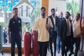 Star cricketer Virat Kohli arrived at Rajkot