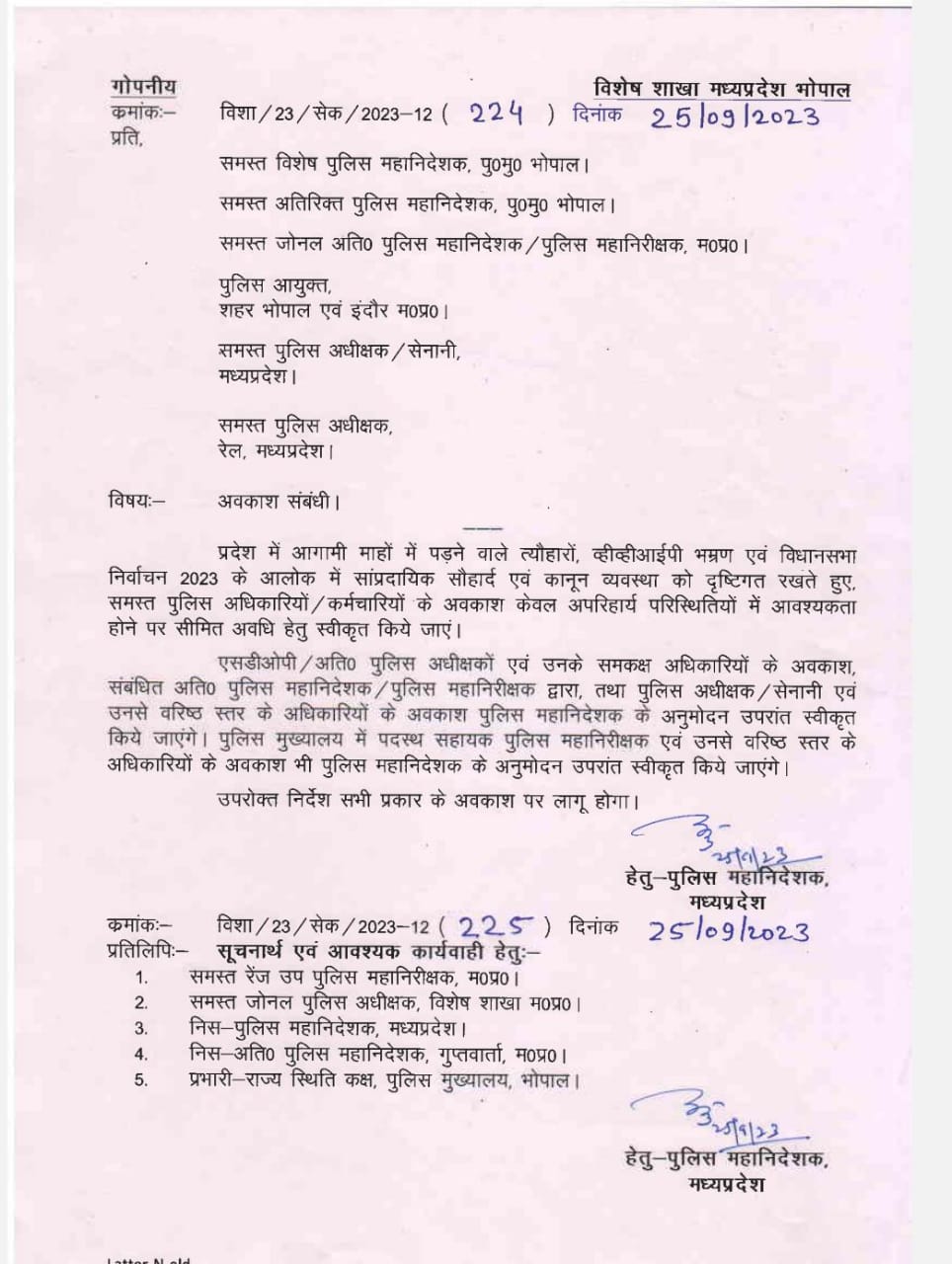 Madhya Pradesh Police Order