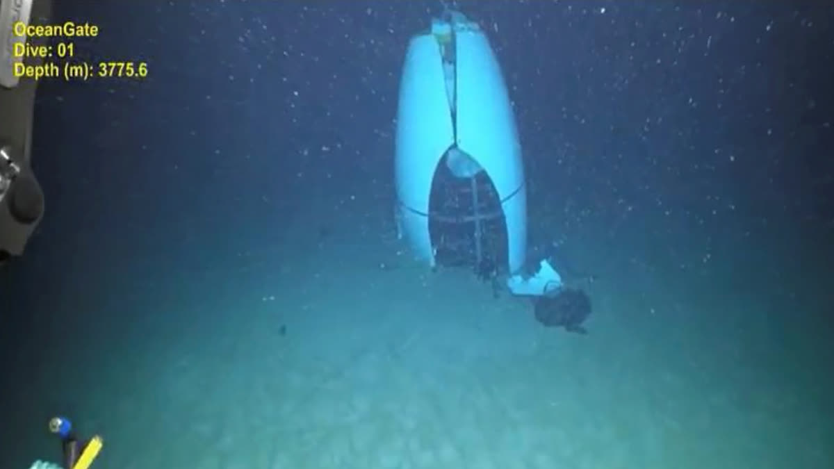 This June 2023 image provided by Pelagic Research Services shows remains of the Titan submersible on the floor of the Atlantic Ocean.