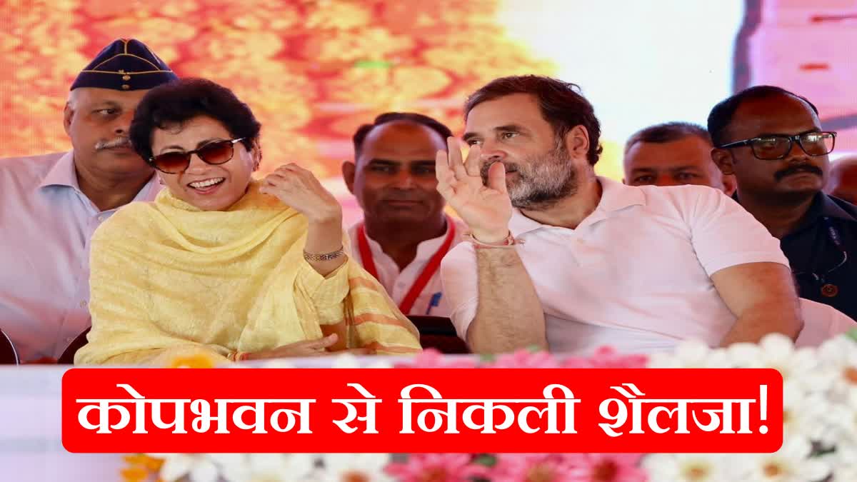 Kumari Selja seen on stage with Rahul Gandhi and Bhupindra Singh Hooda in Assandh Karnal Haryana Assembly Election 2024