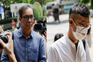 Chung Pui-Kuen, the former chief editor (Left) and Patrick Lam, the former acting editor-in-chief (Right) of Hong Kong's now-shuttered pro-democracy news outlet, Stand News, ahead of the final sentencing in Wan Chai district court in Hong Kong on Thursday, Sept. 26, 2024.