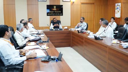 Ayush Minister Prataprao Jadhav with other officials during the review meeting