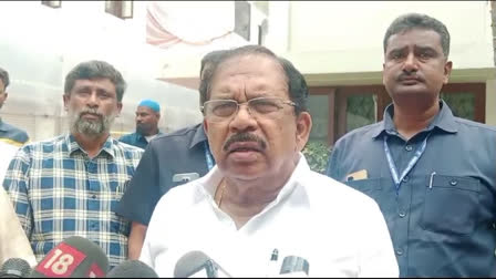 Karnataka Home Minister G Parameshwara speaking to reporters in Bengaluru