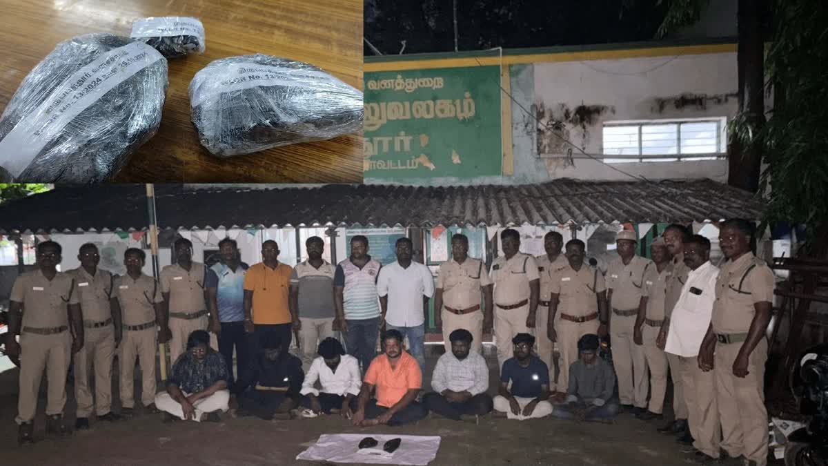 கைதான ஏழு பேருடன் போலீசார்