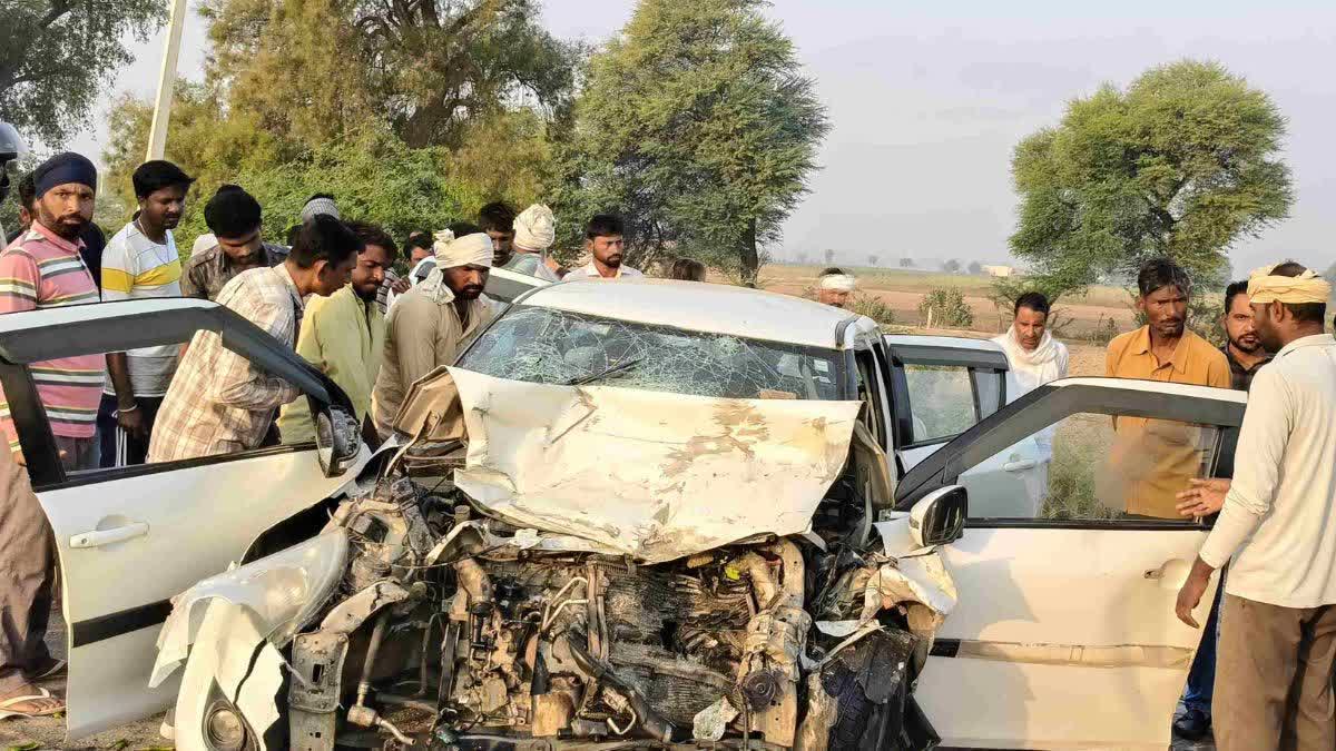 Car wrecked in accident in Rajasthan's Anupgarh