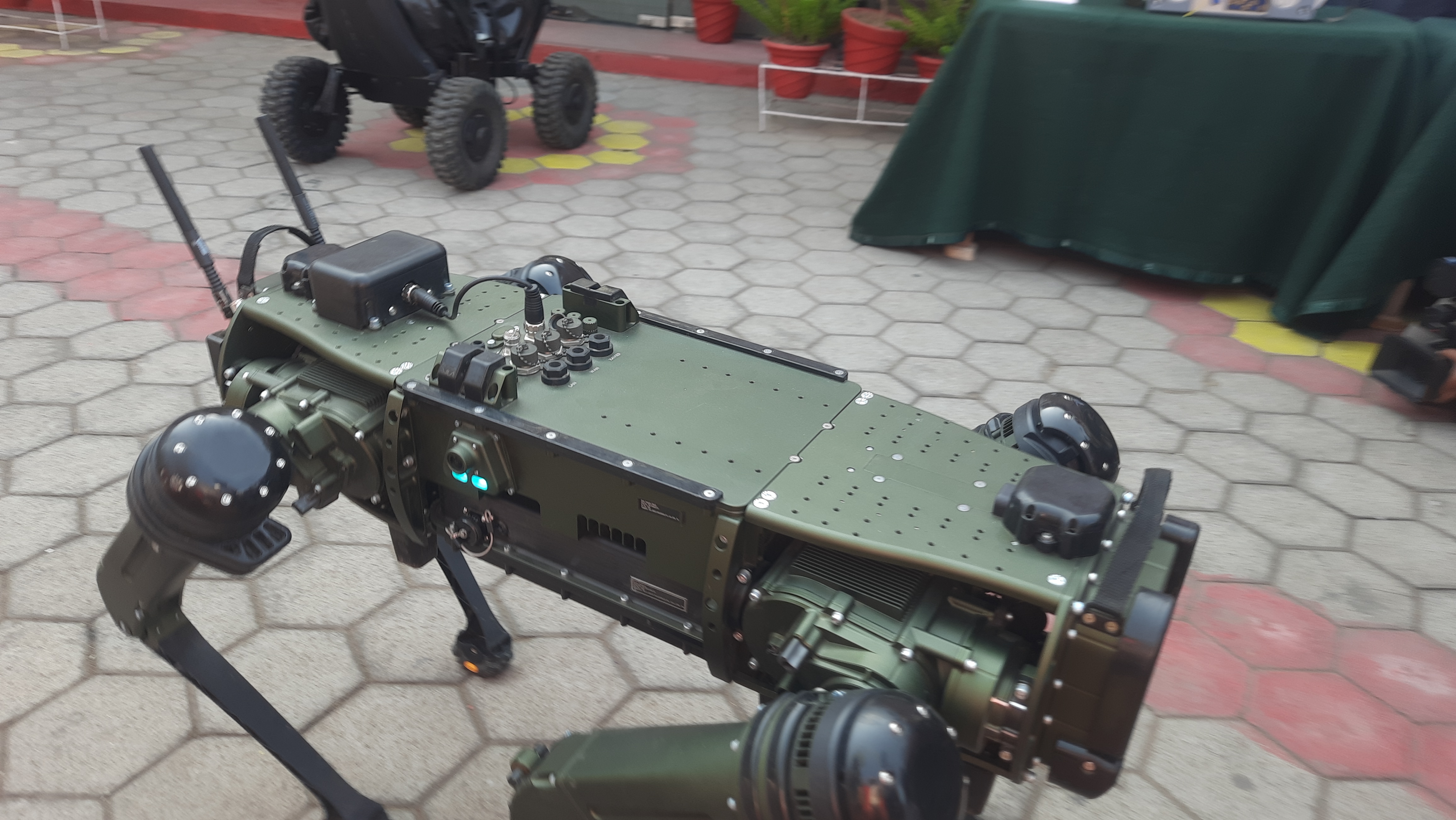 Newly inducted robotic mule at military weapon and equipment display in Udhampur