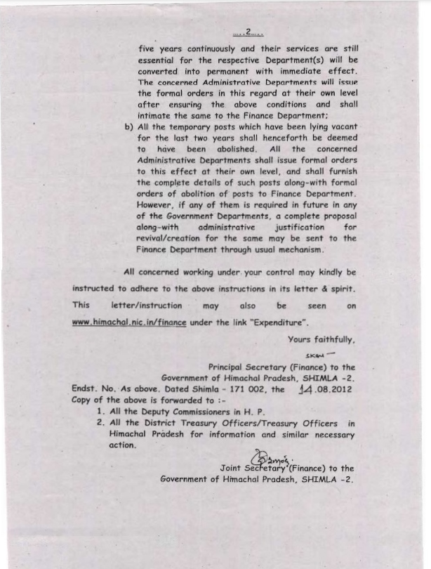 Himachal Pradesh Finance Department notification of 2012 under CM Prem Kumar Dhumal led BJP government