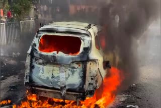 Car becomes ball of fire on Haryana Kurukshetra Highway in Karnal