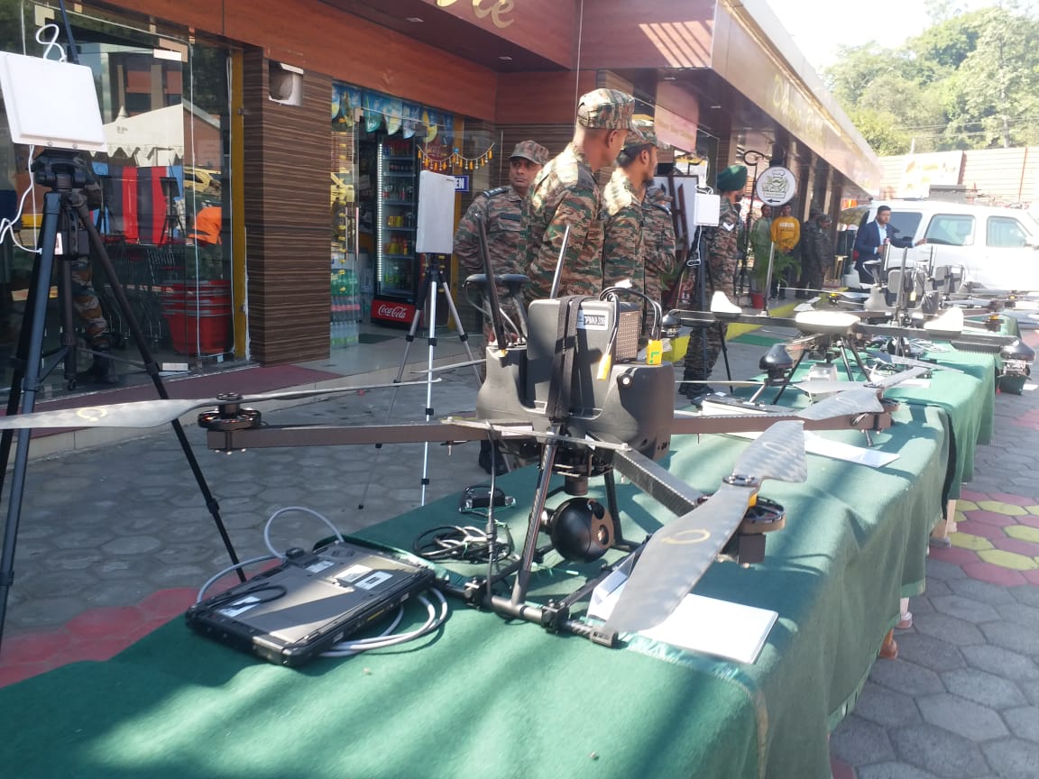 Military weapon and equipment display showcasing a new range of sophisticated artillery, state of the art armoured vehicles and robotic mules