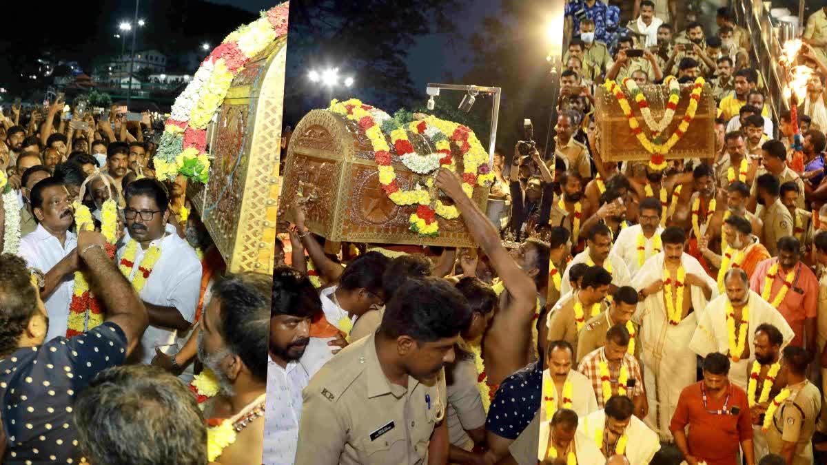 pta sabarimala  Thanga Angi For Lord Ayyappa Reaches Sabarimala  Lord Ayyappa  Sabarimala  saramkuthi  തങ്ക അങ്കി  തിരുവാഭരണം  ശ്രീ ചിത്തിര തിരുനാള്‍  തങ്ക അങ്കിയുടെ ചരിത്രം  തങ്ക അങ്കിയുടെ തൂക്കം  തങ്ക അങ്കിയും ആറന്മുളയും  അയ്യപ്പനും തങ്ക അങ്കിയും  k Radhakrishnan  CPM leader at Sabarimala