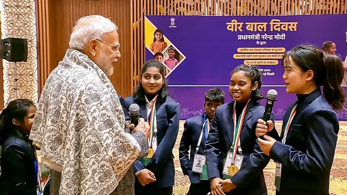 Prime Minister Narendra Modi during the 'Veer Bal Diwas' programme at Bharat Mandapam, in New Delhi, Thursday, Dec. 26, 2024.