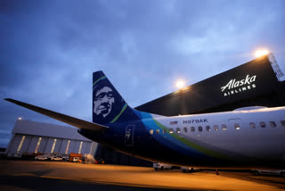 An Alaska Airlines Boeing 737 Max 9 awaits inspection at the airline's hangar at Seattle-Tacoma International Airport onJan. 10, 2024, in SeaTac, Wash. Alaska Airlines has begun flying Boeing 737 Max 9 jetliners again for the first time Friday, Jan. 26, since they were grounded after a panel blew out of the side of one of the airline's planes. (AP Photo/Lindsey Wasson, File)