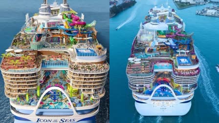 cruise ship  icon of the seas maiden voyage  begins journey from miami port  യാത്രയ്‌ക്കൊരുങ്ങി ക്രൂയിസ് കപ്പല്‍  ഐക്കണ്‍ ഓഫ് ദി സീസ്