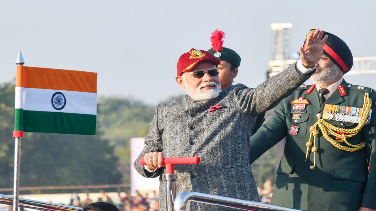 PM Modi waving to cadets at the NCC annual rally