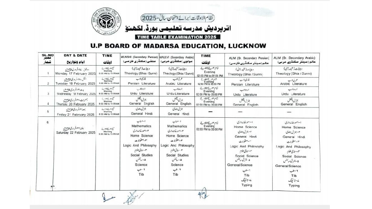 यूपी मदरसा बोर्ड का एग्जाम शेड्यूल जारी.