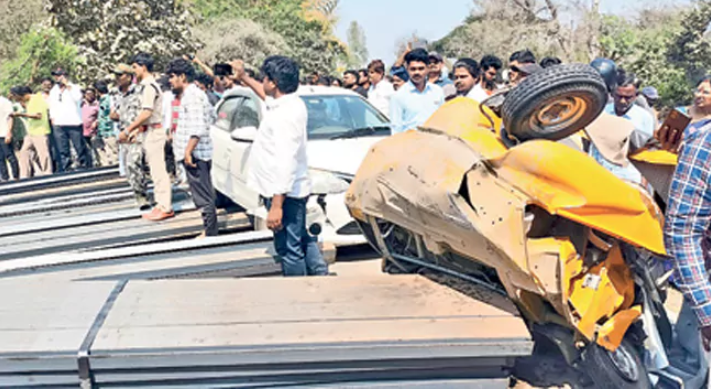 Iron Girders Fall On Auto