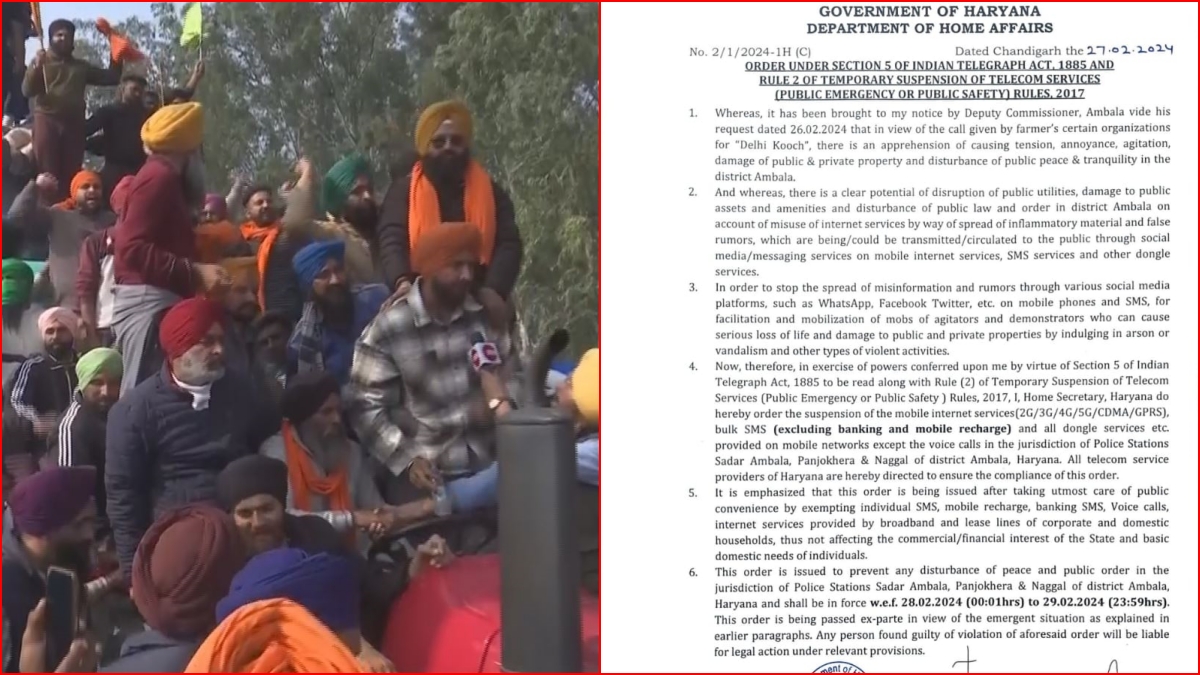 Ambala Internet Ban Farmers Protest Update Haryana Punjab Border Farmers Delhi March Kisan Aandolan