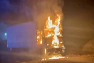 Fire in Truck cabin in Ramgarh