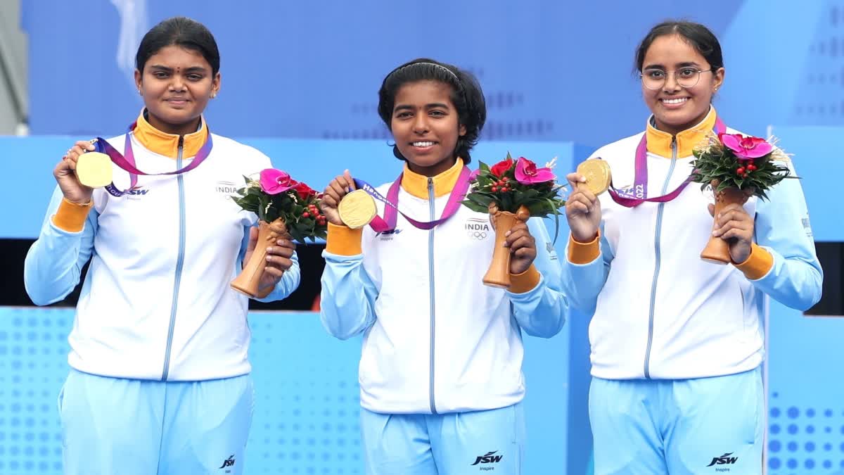 NON OLYMPIC COMPOUND ARCHERY  INDIA BAG THREE GOLD MEDALS  COMPOUND TEAM EVENTS