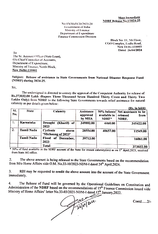 central-govt-releases-drought-relief-fund-to-karnataka