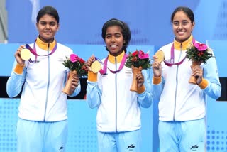 NON OLYMPIC COMPOUND ARCHERY  INDIA BAG THREE GOLD MEDALS  COMPOUND TEAM EVENTS