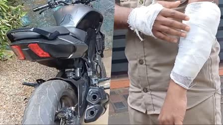 POLICE HIT BY BIKE  VEHICLE INSPECTION  THREE WERE TAKEN INTO CUSTODY  പൊലീസിനെ ബൈക്ക് കൊണ്ട് ഇടിച്ചു