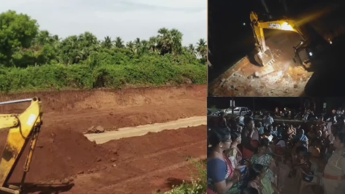 Farmers protest against construction of concrete work in irrigation canal Erode after the Ministers assurance the work also continue at night so public continue the protest