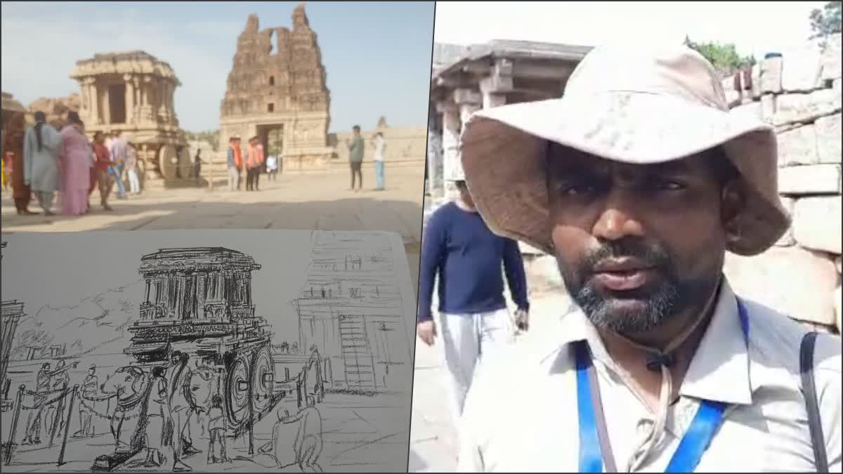 Telanganas travel artist alpula pocham in Hampi