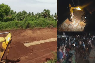 Farmers protest against construction of concrete work in irrigation canal Erode after the Ministers assurance the work also continue at night so public continue the protest