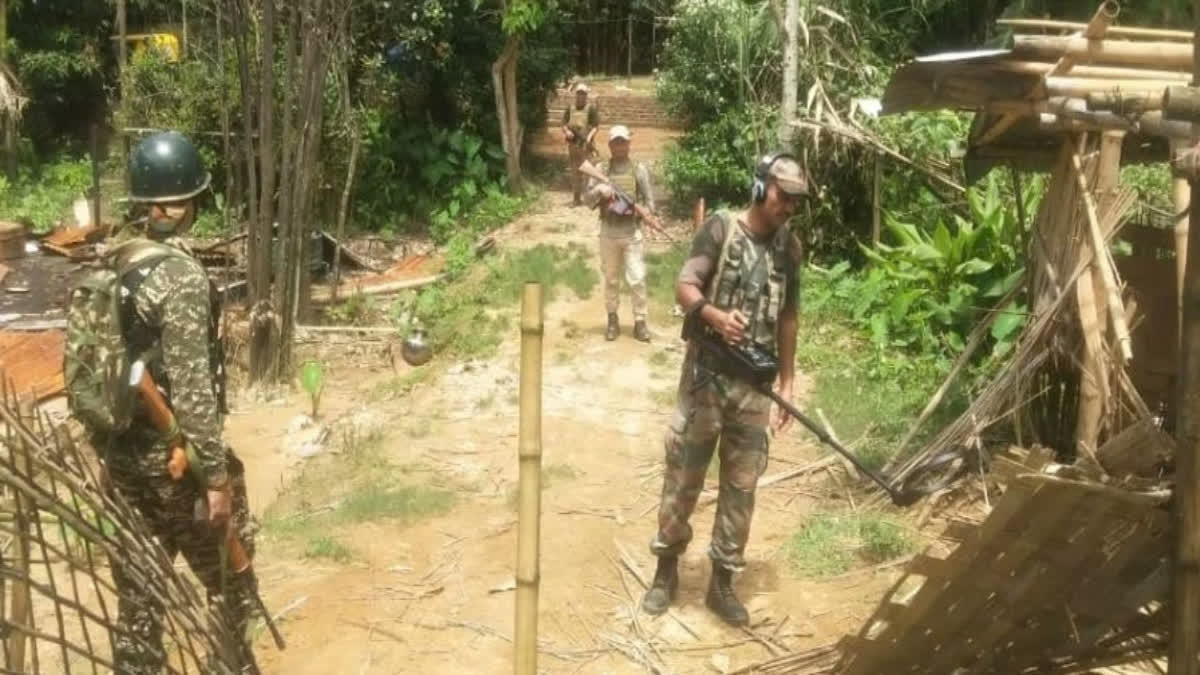 Security forces during search operation for insurgents after torching of house in Manipur's Jiribam.