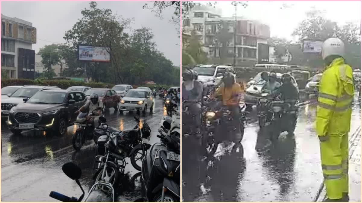 दिल्ली में बारिश के बाद सड़कों पर लंबा जाम,