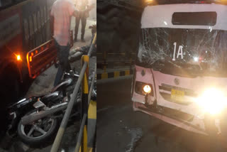 bus hit bike after steering fail