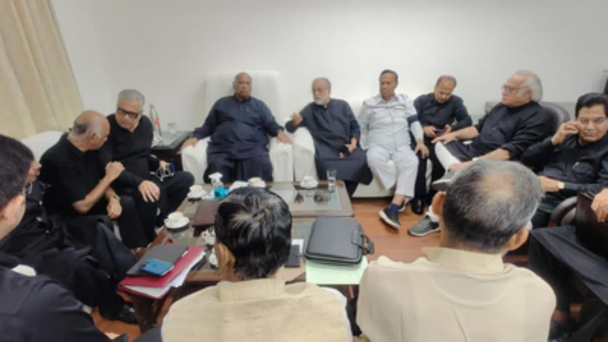 Dressed in black, Opposition MPs meet to chalk out strategy in Parliament