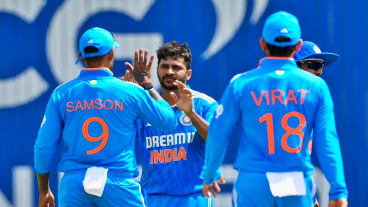 West Indies vs India 1st ODI  West Indies team all out for 114 runs  West Indies team all out  West Indies vs India ODI series  ಜಡೇಜಾ ದಾಳಿಗೆ ತತ್ತರಿಸಿದ ವೆಸ್ಟ್ ಇಂಡೀಸ್  ಭಾರತಕ್ಕೆ 115 ರನ್‌ಗಳ ಗುರಿ  ಭಾರತ ಮತ್ತು ವೆಸ್ಟ್ ಇಂಡೀಸ್  ವೆಸ್ಟ್​ ಇಂಡೀಸ್​ ತಂಡ ತತ್ತರ  ODI ಸರಣಿಯ ಮೊದಲ ಪಂದ್ಯ  ಇಂಡೀಸ್ ತಂಡವು ಕೇವಲ 114 ರನ್ ಗಳಿಸಿ ಆಲೌಟ್  ಟಾಸ್​ ಗೆದ್ದ ಭಾರತ ಬೌಲಿಂಗ್​ ಆಯ್ಕೆ