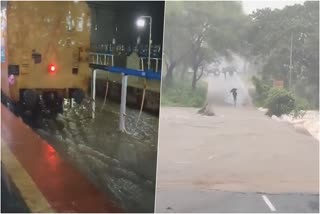 Telangana Rain  Warangal city  Warangal city under water  Latest News  Telangana Latest News  Railway station and Bridges  waterlogged on Both Railway station and Bridges  നിര്‍ത്താതെ പെയ്യുന്ന കനത്ത മഴ  വാറങ്കല്‍ നഗരം  വാറങ്കല്‍  മഴ  റെയിൽവേ സറ്റേഷനിലും റോഡിലും വെള്ളക്കെട്ട്  വെള്ളക്കെട്ട്  റെയിൽവേ  തെലങ്കാന