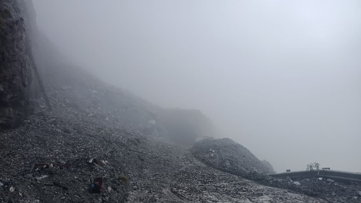 A view of blocked road amid heavy rains in Uttarakhand